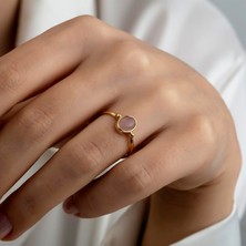Hems Jewellery Altın Vintage Rose Quartz Yüzük