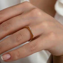 Hems Jewellery Altın Köşeli Taşlı Kombinlenebilir Yüzük