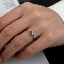 Hems Jewellery Altın Baget Shine Kombinlenebilir Minimal Yüzük Mavi