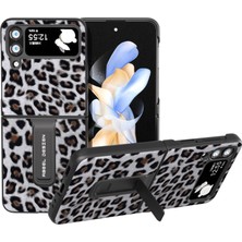 Cool-M Samsung Galaxy Z Flip4 5g Çizgi Anti-Çizelge Telefon Kılıfı Leopar Desen Pu Deri+ Pc Kickstand Cover (Yurt Dışından)