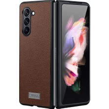 Cool-M Samsung Galaxy Z Fold5 5g Litchi Doku Ince Kılıf Pu Deri Kaplamalı Pc+ Tpu Telefon Kapağı (Yurt Dışından)