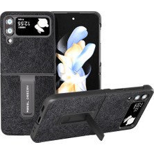 Cool-M Samsung Galaxy Z Flip4 5g Kickstand Koruyucu Kasa Pu Deri+Pc Retro Litchi Doku Telefon Kapağı (Yurt Dışından)