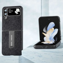 Cool-M Samsung Galaxy Z Flip4 5g Kickstand Koruyucu Kasa Pu Deri+Pc Retro Litchi Doku Telefon Kapağı (Yurt Dışından)