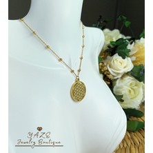 Yaze Jewelry Yaşam Çiçeği Desenli Kolye Özel Tasarım Çelik Boyun Zinciri Kadın Kolye