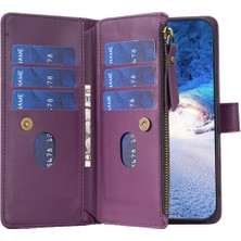 Cool-M Samsung Galaxy S21 Fe 5g Manyetik Telefon Kapağı Pu Deri Cüzdan Stand Zippered Telefon Kılıfı (Yurt Dışından)