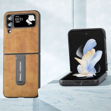 Cool-M Samsung Galaxy Z Flip4 5g Kickstand Koruyucu Kasa Pu Deri+Pc Retro Litchi Doku Telefon Kapağı (Yurt Dışından)