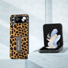 Cool-M Samsung Galaxy Z Flip4 5g Çizgi Anti-Çizelge Telefon Kılıfı Leopar Desen Pu Deri+ Pc Kickstand Cover (Yurt Dışından)