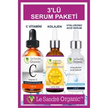 Le Sandre Organics 3'lü Cilt Bakım Serum Seti - Hyaluronic Acid + C Vitamini + Collagen Serum