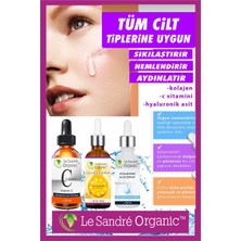 Le Sandre Organics 3'lü Cilt Bakım Serum Seti - Hyaluronic Acid + C Vitamini + Collagen Serum