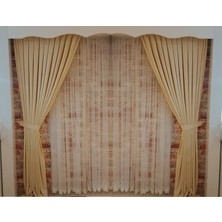 Fil Dişi Renk Fon Kadife Perde Çift Kanat 1/3 Sık Pileli Dikim V-03