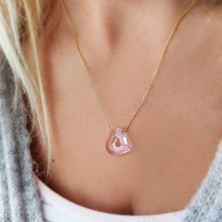 Vaoov Pembe Swarovski Taşlı Kalp Gümüş Kolye