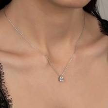 Lucky Life Swarovski Taşlı 925 Ayar Gümüş Tektaş Kadın Kolye