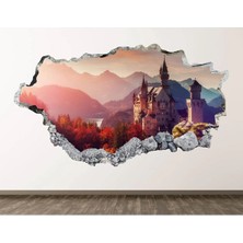 Kt Grup Şato ve Okyanus Manzarası Full Hd Baskı 3D Modern Duvar Sticker