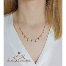 Yaze Jewelry Çiçek Şeklinde Nazar Boncuklu Gold Renkli Şans Kolyesi