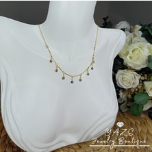 Yaze Jewelry Çiçek Şeklinde Nazar Boncuklu Gold Renkli Şans Kolyesi