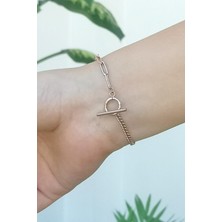 Rose Gold Kaplama Zirkon Taşlı Kalpli Çelik Bileklik