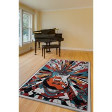 Homshtag Renkli Gitar Halısı,Pop Art Müzik Halısı,Rock Müzik Halısı Elektro Gitar Figürlü Renkli Modern Halı,Müzik Halı