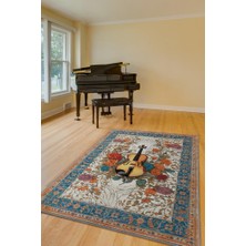 Homshtag Art Deco Keman Halısı,Çiçekli Müzik Halısı,Moden Yorumlu Vintage Salon Halısı,Müzik Sınıfı Dekor Halısı