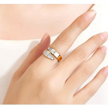 Jadenne Kadın Yılan Model Sedefli Gold Renk Yüzük Çelik Üzeri Altın Kaplama 2 Yıl Garantili
