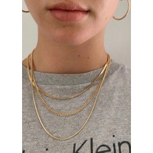 Jadenne Ince Snake Zincir  60 cm Gold Çelik Üzeri Altın Kaplama Kolye Garanti Belgeli
