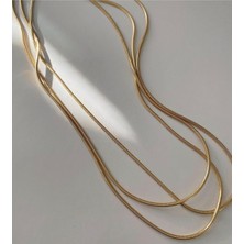 Jadenne Ince Snake Zincir  60 cm Gold Çelik Üzeri Altın Kaplama Kolye Garanti Belgeli