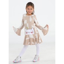 Casabony Princess Bej Fırfırlı Kız Çocuk Elbise