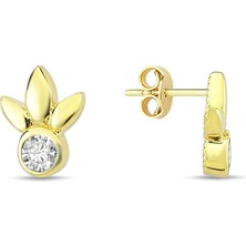 Altın Sepeti Altın Tektaşlı Yaprak Küpe