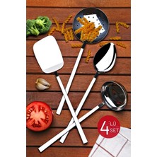 Hazarpazar 4 Parça Lüx Kepçe, Kevgir, Spatula, Kaşık Takımı