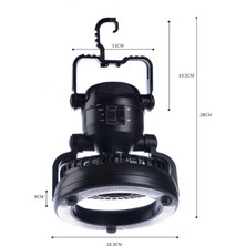 Ecuy Taşınabilir Kamp Lambası Fanlı Çadır Lambası Tavan Vantilatörü & Işık Kancalı Fener 18 LED 2ın1