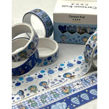 Kağıt Gemi Dükkan Sevimli Fruit Mavi 4'lü Washi Bant Set / Washi Tape / Bullet Journal / Scrapbook