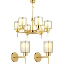 Apliqa Cemre 6 Lı Gold Modern Tasarım Yatak Odası Salon Avize-Aplik Seti 3 Parça Avize-Aplik Seti Seti