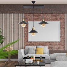 Apliqa Aplıqa Gönen 3'lü Sıralı Siyah Sarkıt Avize 75x65 cm Endüstriyel Modern Tasarım Yüksek Verimli