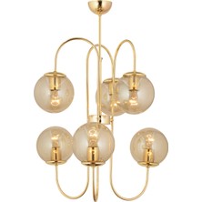 Apliqa Sosa 6Lı Gold Bal Camlı Modern Genç Odası Cafe Restoran için Uygun Salon Avize