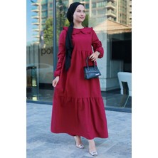 Hafsa Mina Bebe Yaka Tesettür Elbise Bordo HM2080