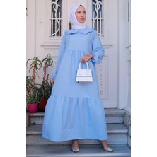 Hafsa Mina Bebe Yaka Tesettür Elbise Bebe Mavisi HM2080