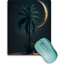 Gece Mavisi Ay ve Palmiye Desenli Kaydırmaz Gaming Oyuncu Dikişsiz Mouse Pad/ped 17X21CM