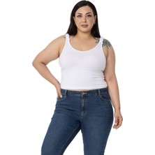 Disentis Modest Büyük Beden Askıları Büzgülü Drapeli Crop Beyaz Body