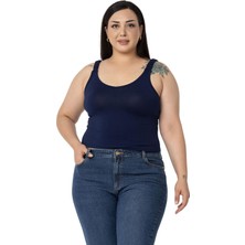 Disentis Modest Büyük Beden Askıları Büzgülü Drapeli Crop Lacivert Body