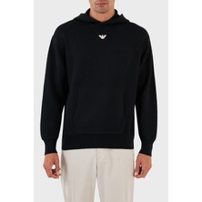 Emporio Armani Relaxed Fit Kapüşonlu Kanguru Cepli Yün Karışımlı Triko  Erkek Sweat 6R1MX7 1mnbz F904