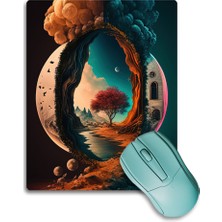 Sonictouch Ay ve Ağaç Temalı Kaydırmaz Gaming Oyuncu Dikişsiz Mavi Turuncu Mouse Pad/ped 17X21CM