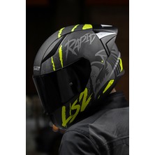 LS2 Rapıd  Race Raven Mat Siyah-Gri-Neon Sarı Kask C1