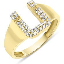 Fiyonk Kuyumculuk 14 Ayar Altın Taşlı Ü Harfli Yüzük