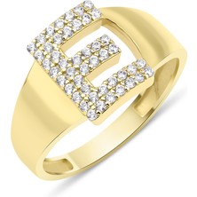 Fiyonk Kuyumculuk 14 Ayar Altın Taşlı E Harfli Yüzük