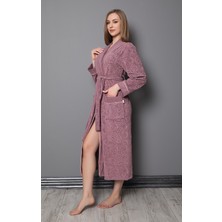 Nuşa Pudra Jakarlı Desen Bambu Cotton Bayan Sabahlık