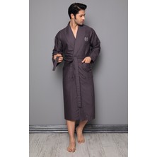 Nuşa Kahverengi Şal Yaka Bambu Pamuk Erkek Sabahlık Pike