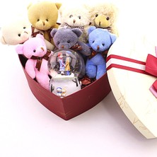 Home Dekor Hediye 7 Adet Mini Ayıcık ve Sevgiliye Kış Masalı Kar Küresi Sevgiliye Özel Kalp Kutu Içinde Hediye STRGLBL75