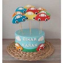 Tatlı Armağanlar Renkli Arabalar Butik Kurabiye 15 Adet ve 1 Adet Strafor Kurabiye Standı