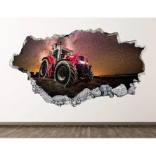 Kt Grup Kırmızı Traktör Full Hd Baskı 3D Modern Duvar Sticker