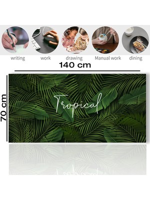 Sonic Touch Tropikal Palmiye Yaprağı Kaydırmaz Dikişsiz Silinebilir Yıkanabilir Yeşil Masa Matı Pad 70X140CM
