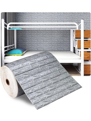 Renkli Duvarlar 70X500(3,5 M2) Kendinden Yapışkanlı Duvar Kağıdı Esnek Köpük Paneli 3D Boyutlu Tuğla Desen Gri